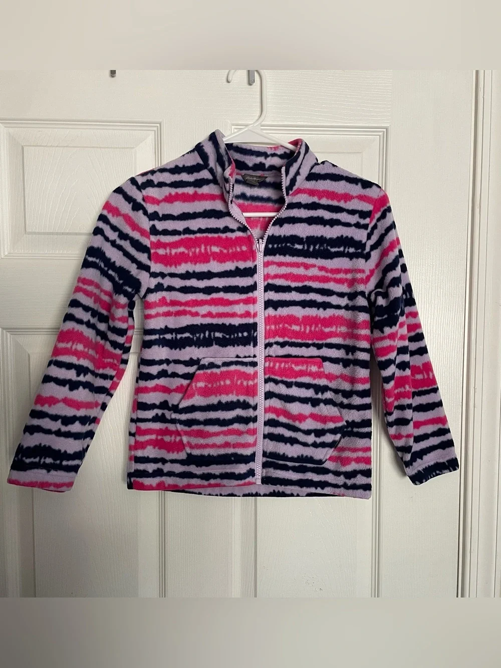 Eddie Bauer Pink, Navy & Lavender Striped Kids size Small 7/8 Fleece Jacket